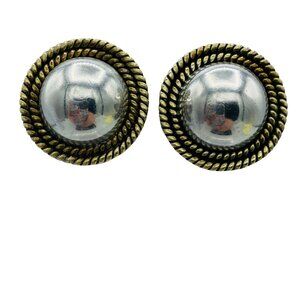 Laton Mexico Vintage Sterling Silver Dome Brass Rope Design Earrings - 20 Grams